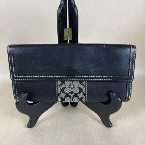 COACH Black Long Wallet Leather BRW Plain Signature - Picture 2 of 12